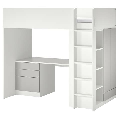 SMÅSTAD loft bed, white gray/with desk with 2 shelves, Twin - IKEA