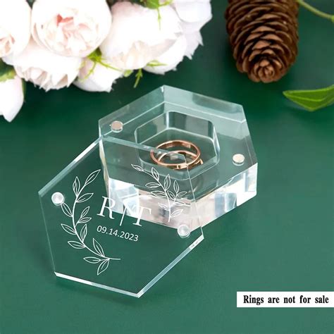 Customized Personalized Acrylic Clear Hexagon Ring Box Bridal