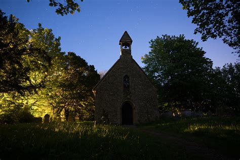 English Church In The Moonlight Stock Photo - Download Image Now ...