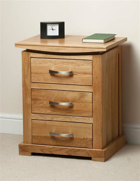 Tokyo Natural Solid Oak Bedside Table With 3 Drawers Bedroom Furniture