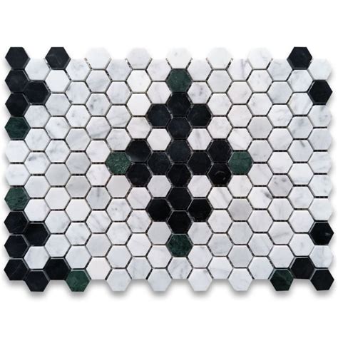 Carrara White Marble Inch Hexagon Starlight Mosaic Tile W Nero