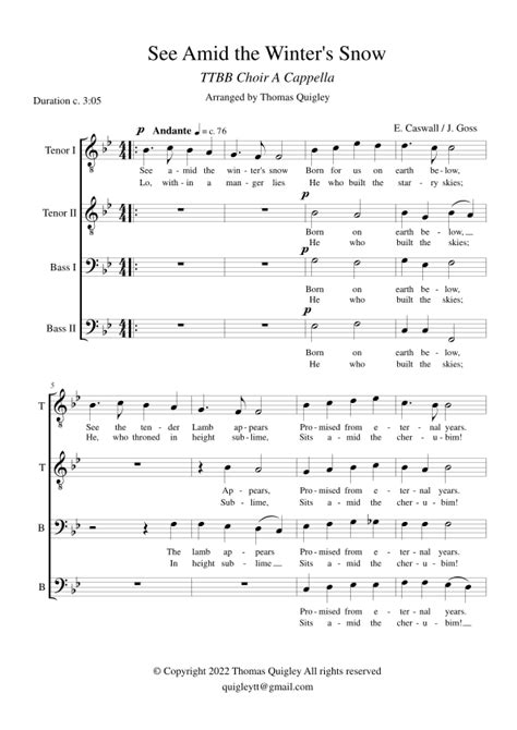 See Amid The Winter S Snow TTBB A Cappella Sheet Music E Caswall