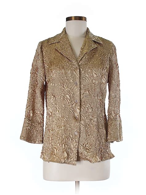 Essentials 100 Polyester Solid Gold 34 Sleeve Blouse Size M 75 Off