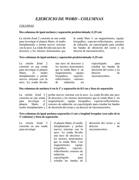 Ejercicio Columnas Bien EJERCICIO DE WORD COLUMNAS COLUMNAS Dos