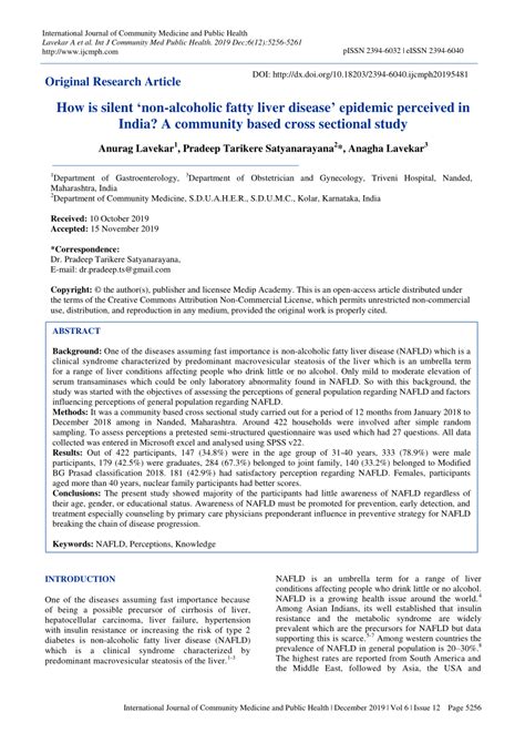 Pdf How Is Silent ‘non Alcoholic Fatty Liver Disease Epidemic Perceived In India A Community