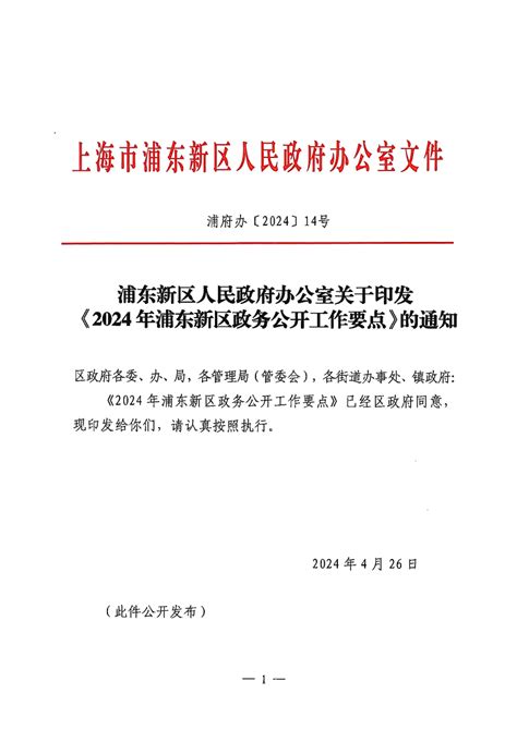 浦东新区人民政府办公室关于印发《2024年浦东新区政务公开工作要点》的通知本区文件