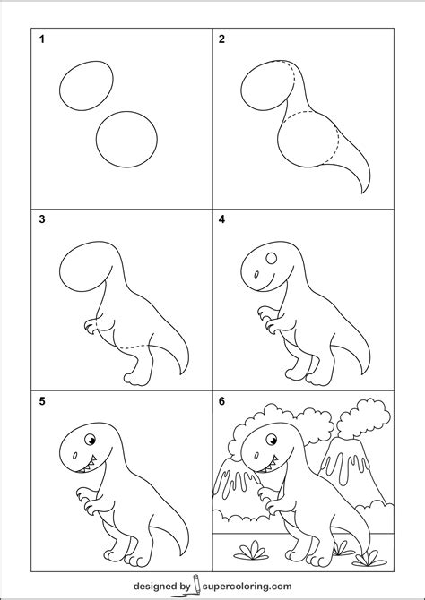 How To Draw A Cartoon Tyrannosaur Rex Free Printable Puzzle Games