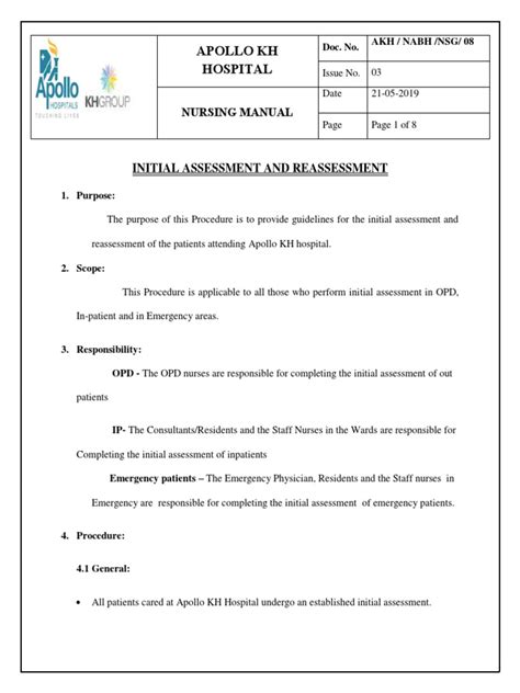 Sop 08 Initial Assessment And Reassessment Pdf Patient Emergency Department