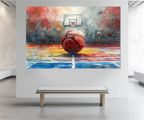 Basketball Painting, Basketball Court Canvas Print, Basketball Wall Art ...