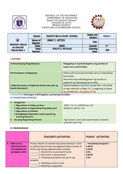 Cot Th Quarter Lp In Esp Republic Of The Philippines Department Of