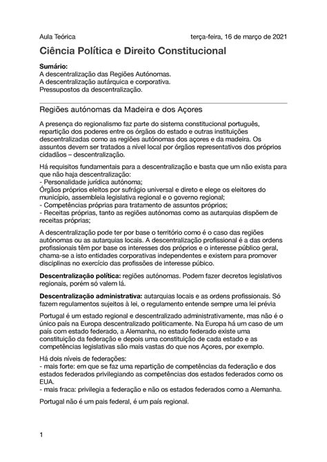 Apontamentos Aula Te Rica Aula Te Rica Ter A Feira De Mar O De