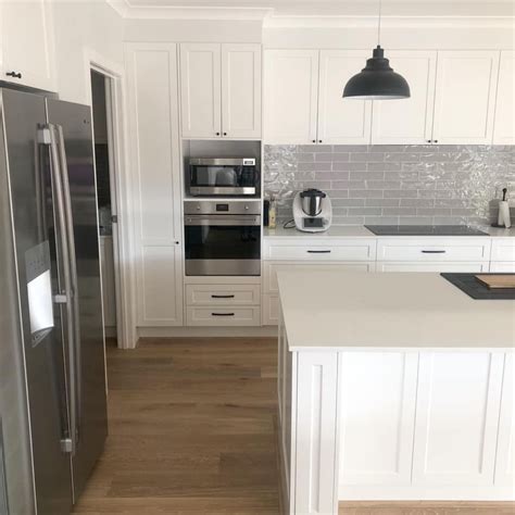 Gray Brick Tiles With White Shaker Cabinetry Transitional Kitchen Artofit