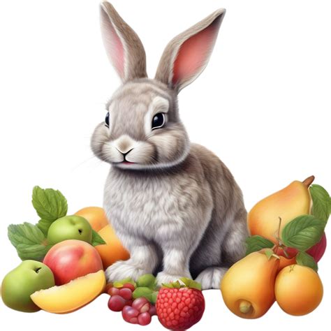 ai generiert ein Nahansicht Bild von ein bunt Hase und Früchte KI