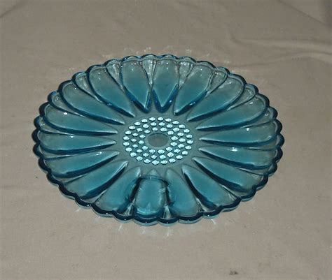 Vintage Blue Glass Atlas Design Serving Tray Haute Juice