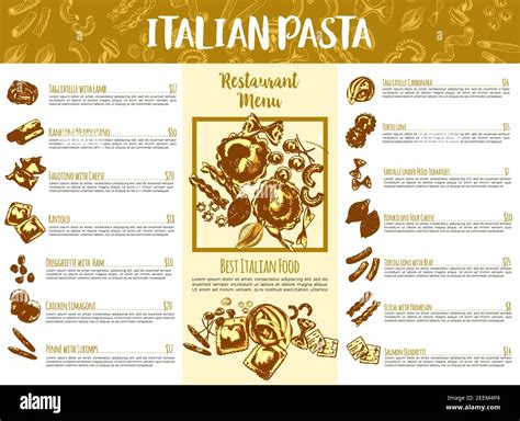 Italian pasta menu template. Italian cuisine restaurant traditional ...