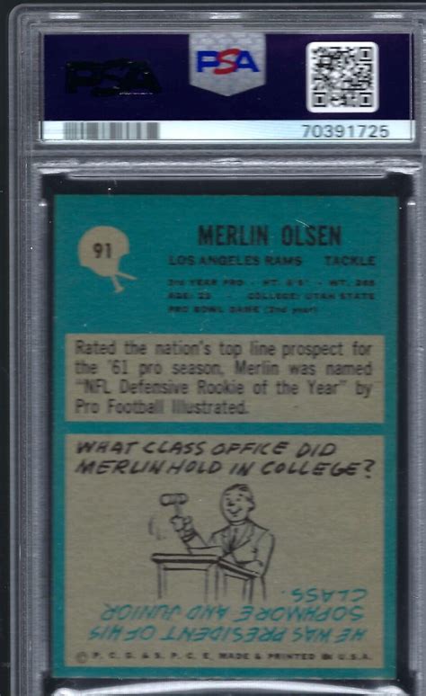 1964 Philadelphia 091 PSA 8 Merlin Olsen Rams Rookie HOF 91 Sharp EBay