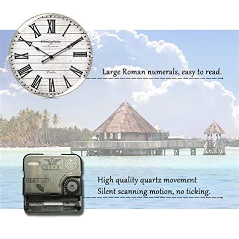 Westzytturm White Farmhouse Wall Clock With Curved Glass Cover Battery