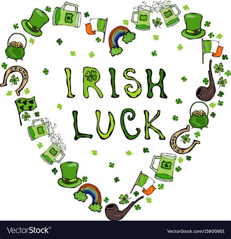 Collection of irish symbols irish luck lettering Vector Image