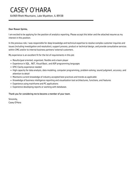 Analytics Reporting Cover Letter Velvet Jobs