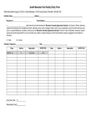 Fillable Online South Mountain Fair Poultry Entry Form Fax Email Print