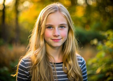 Teenage Girl With Radiant Blonde Hair A Portrait Of Youthful Beauty And Natural Charm Stock