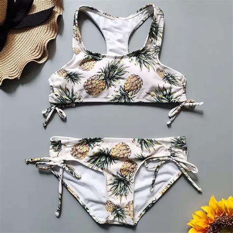 Maillot de bain deux pièces imprimé ananas pour fille de 7 à 16 ans