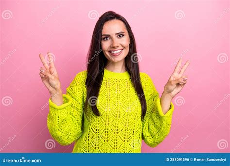 Portrait Of Pretty Cute Positive Woman With Straight Hairdo Wear Yellow