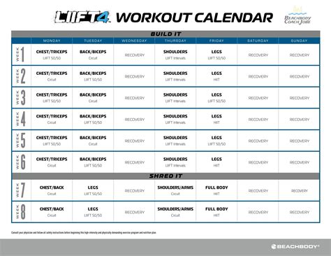 Lift More Workout Calendar