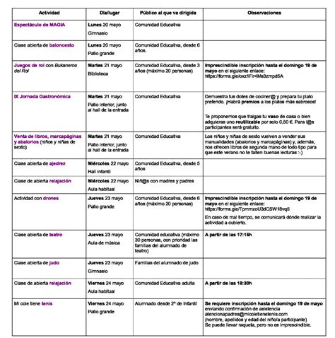 Programación de actividades para la semana cultural 2019 organizadas