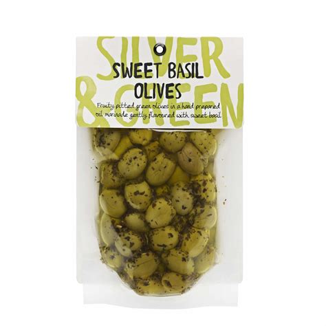 Sweet Basil Pitted Green Olives Uk