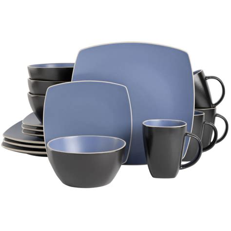 Dinnerware Set Pc Smooth Flat Finish Blue And Black Two Tone Square