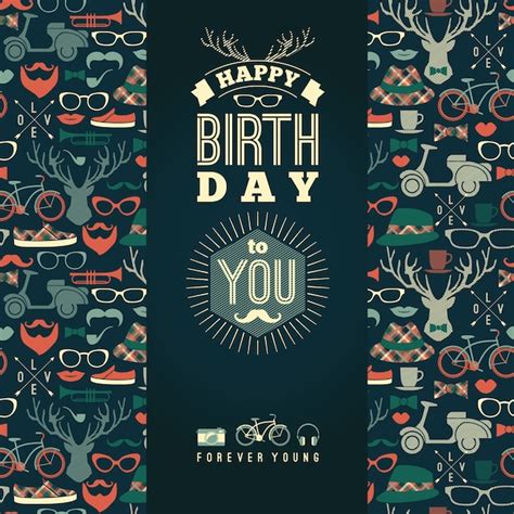 Feliz cumpleaños felicitaciones fondo retro vintage Vector Premium