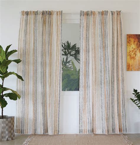 Buy Customizable Sheer Curtain Slub Cotton Raw Chevron Stroke Thoppia