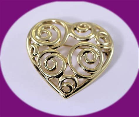 Vintage Heart Brooch Heart Pin Vintage Heart Pin Gold Heart Etsy