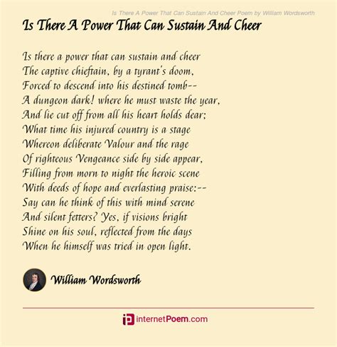 Is There A Power That Can Sustain And Cheer Poem By William Wordsworth