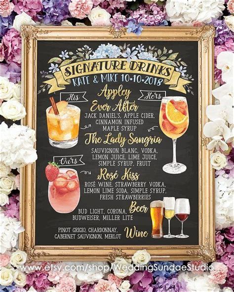 Digital Printable Wedding Bar Menu Sign His And Hers Etsy Artofit