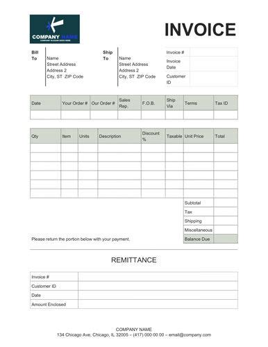 an invoice form is shown with the company's name and address on it