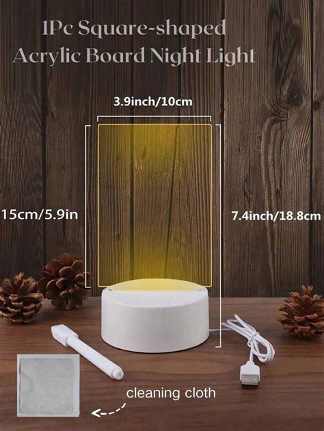 Pc Square Shaped Acrylic Board Night Light Including Base Usb Cable