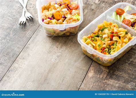 Lunch Box With Healthy Food Ready To Eat On Wood Stock Photo Image Of