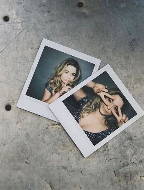 Two Polaroid Photos Of The Same Woman On A Concrete Surface With Holes