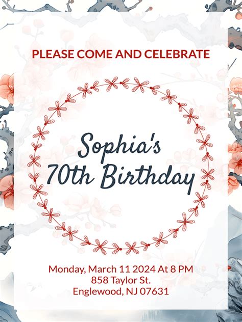 Printable Floral Background 70th Birthday Invitation · Inkpx