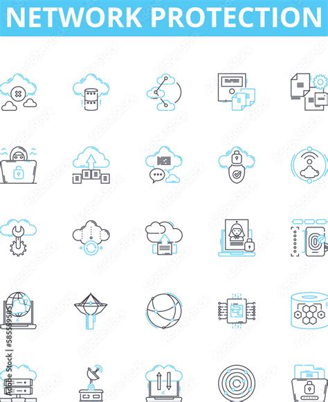 Network protection vector line icons set. Firewall, Antivirus ...