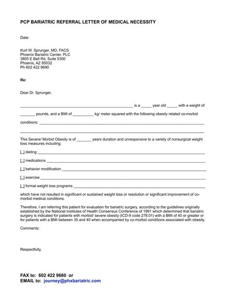 Example Letter Of Support For Bariatric Surgery Fill Online Printable Fillable Blank