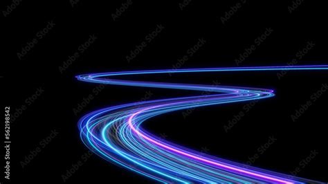 3d Neon light effect glowing trails. Colorful Light motion speed background. Motion blur long ...