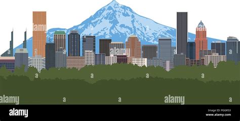 Portland Oregon City Downtown Skyline With Mount Hood Color