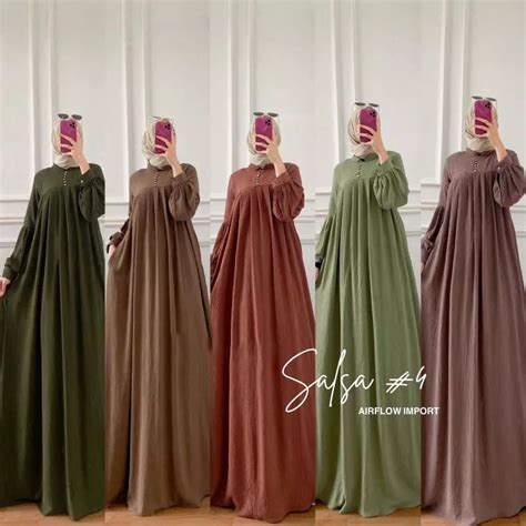 Jual Gamis Salsa Polos Bahan Crinkle Airflow Motif Kekinian Beseller