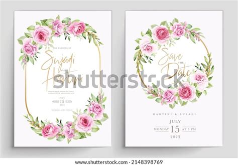 Watercolor Pink Roses Wedding Invitation Card Stock Vector Royalty