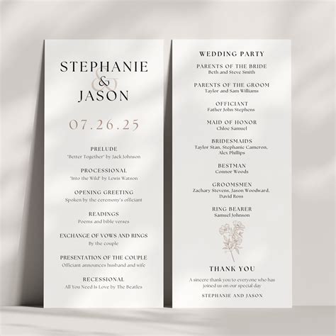 Wedding Ceremony Program Template Wedding Ceremony Template - Etsy