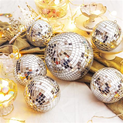 4 Pack Large Disco Ball Silver Hanging Disco Balls Reflective Mirror