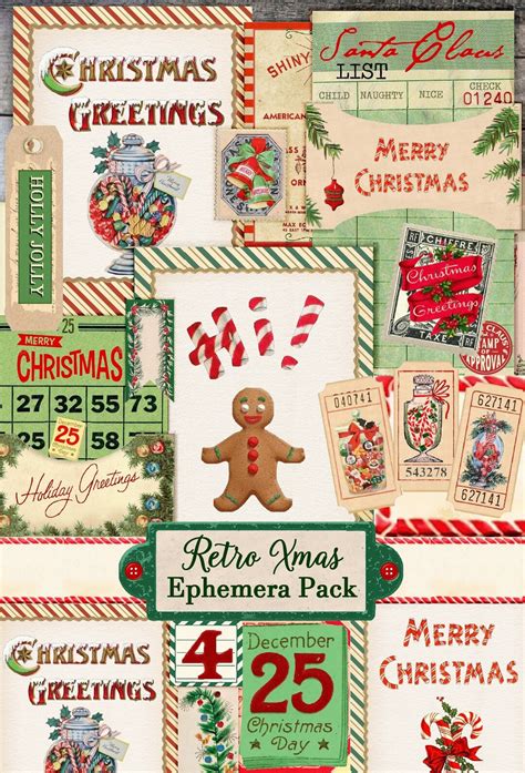 Retro Christmas Ephemera Pack For Junk Journal With Christmas Candy